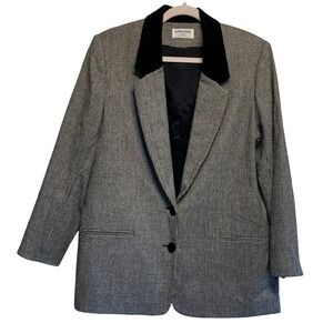 Alfred Dunner Blazer 12 Wool Blend Houndstooth Velvet Collar Vintage Made in USA